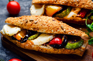 Grilled Vegetables and Mozzarella Cheese Sandwiches, Panini, Delicious breakfast or snack, Clean eating, Dieting