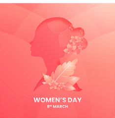 vector paper style international women's day with  silhouette pink bacground color