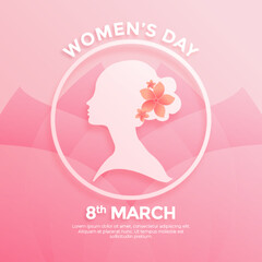 vector paper style international women's day with silhouette pink bacground color