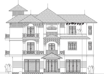 sketch vector illustration of old classic style villa house