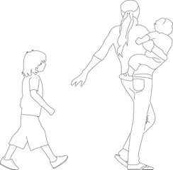 sketch vector illustration of Woman with children