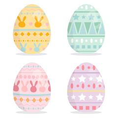 Cute easter eggs icon set on white background. Happy Easter day. Vector illustration.