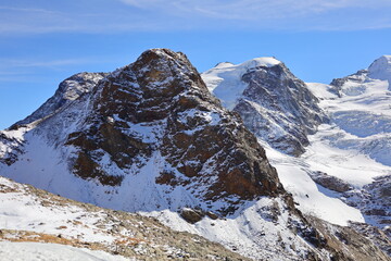 View on the Pers Glacier is a glacier in the Bernina range in the canton of Grisons in the Upper Engadine , Switzerland