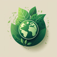 Round icon of greenery ecology for anti climate change concept, on white background. Generative Ai image.