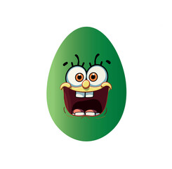 A bright green Easter egg with a cartoon smile painted on it. Easter egg vector illustration on isolated background