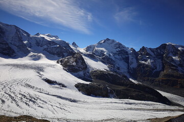View on the Pers Glacier is a glacier in the Bernina range in the canton of Grisons in the Upper Engadine , Switzerland
