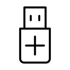 Flash drive add icon line isolated on white background. Black flat thin icon on modern outline style. Linear symbol and editable stroke. Simple and pixel perfect stroke vector illustration