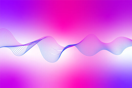 Abstract modern colorful opink, blue wavy stylized blend liens on gradient background. Blending gradient colors. Digital frequency track equalizer. Colorful shiny and smooth blend lines background. 