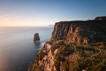 Track to Cape Hauy at sunrise - Beautiful coast landscape of Tasman National Park in Tasman...