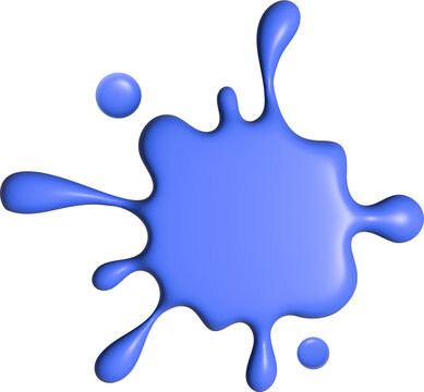Cartoon drop and splatter. Purple stain of paint and ink with splashes. 3d render