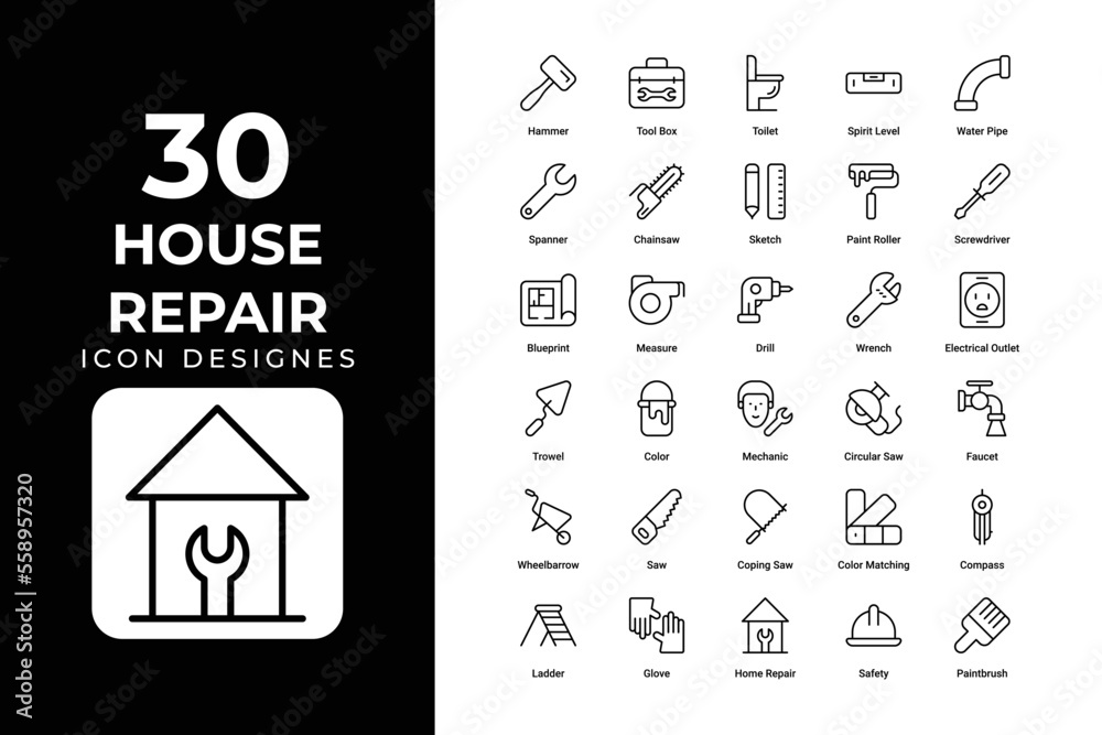 Wall mural house repair icons set vector design