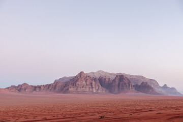 Fototapeta na wymiar Wadi Rum mountains and desert landscape in Jordan
