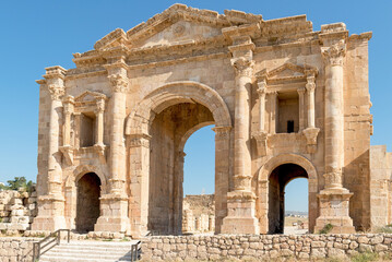 Jerash, Jordan; January 6, 2023 - The Arch of Hadrian, Jerash, Jordan.