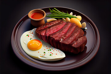 Healthy and fresh Steak and Eggs food