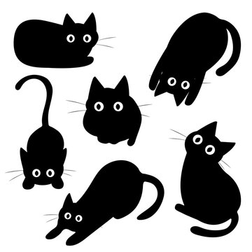 Cat silhouette collection - Playing cat set, black cat - vector