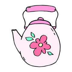Vector illustration of kettle. Doodle style