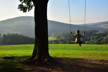 The world on a swing.The world on a swing, grandpa on a swing in Orlické hory