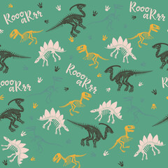 Seamless vector pattern with dinosaur skeleton.  © Оксана Омельченко