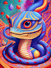 Majestic cobra animal standing proudly against a colorful backdrop. Generative AI