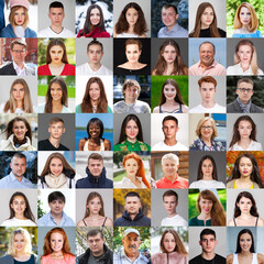 Collage of portraits of real people of different ages and genders