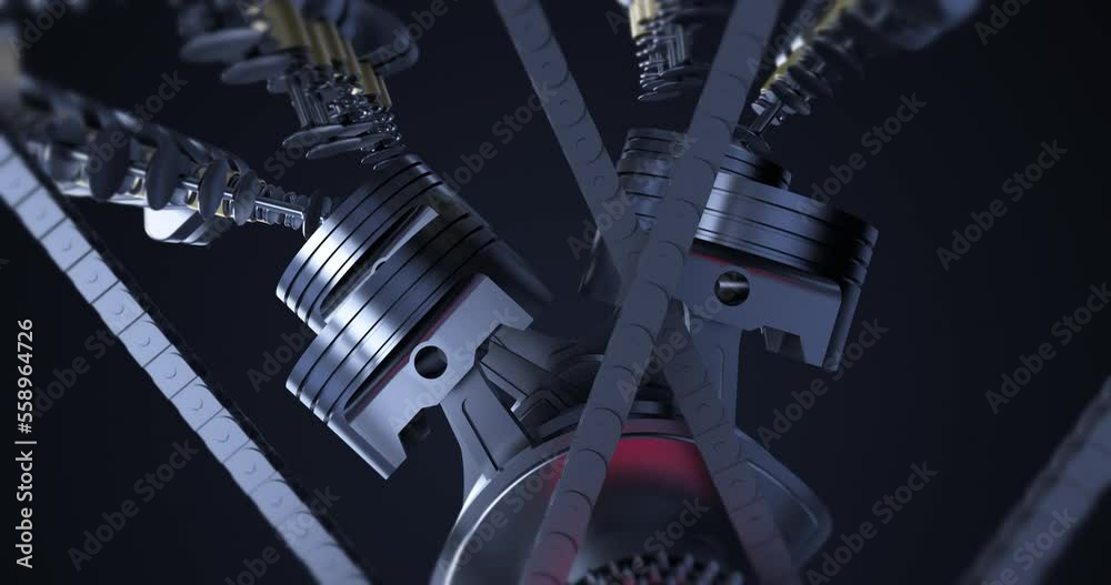 Leinwandbilder v8 sport car engine working at moderate speeds and generating power. camera moving around. perfect l