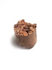 Close up of split wine bottle cork. piece of bottle cap on white background cork isolated on white background Old cork stopper.