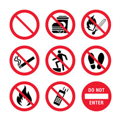 Prohibition sign vector set. Suitable for safety working sign, danger, attention in workspace area.
