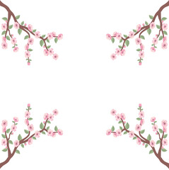 Sakura blossom branch. Falling petals, flowers. Isolated flying realistic Japanese pink cherry or apricot floral elements fall down vector background. Cherry blossom branch, flower petal illustration