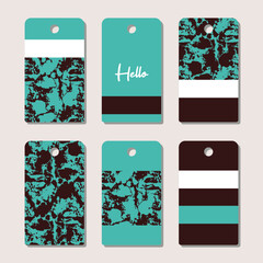 Fototapeta premium Stylish tag set with turquoise stone mineral pattern. Vector illustration. Printable.