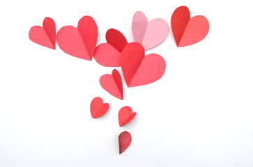 Origami hearts or paper hearts in love