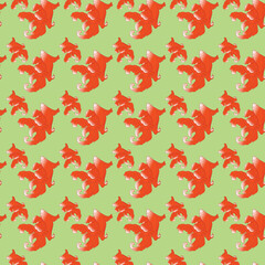 Orange color tropical fish vector repeat pattern with pale green color background. All elements for this pattern are hand-drawn and designed in Adobe Illustrator cc.