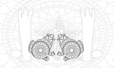 Hand drawn zentangle frog for coloring book for adult, shirt design