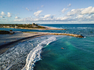 Scenic aerial photo of Jupiter beach and inlet located on the southeast coast of Florida, USA © Joshua 