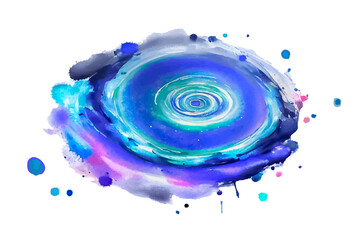 Fototapeta premium Spital galaxy watercolor paint splashes, fantasy scientific, celestial cosmos. Beauty blue astrology background