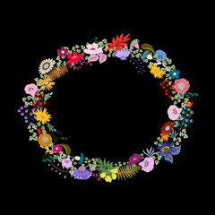 Flower wreath on black background