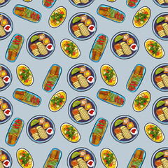 Cartoon cute hand drawn Italian food seamless pattern. Colorful with lots of objects background. Endless funny vector illustration