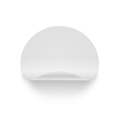 Paper round sticker with a curved corner on a white background. A round sheet for notes with a fold, a realistic advertising banner. Vector illustration