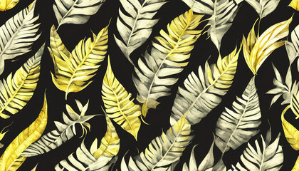 Naklejka na ściany i meble Luxury yellow tropical leaves texture background for wallpaper , decoration , design