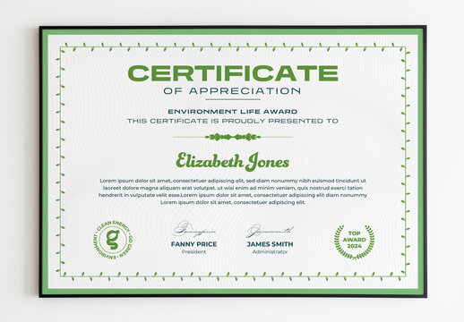 Certificate Layout with Geen Accents