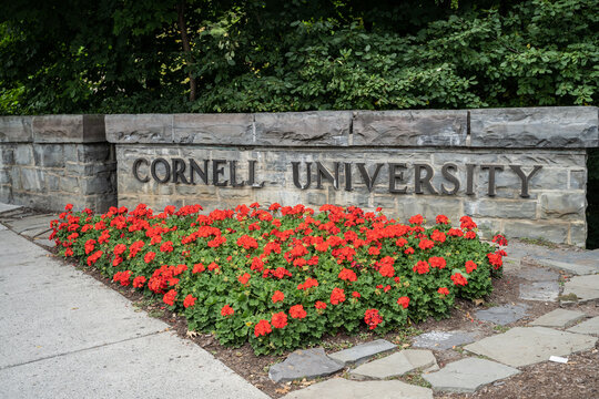 Ithaca, New York- September 1, 2019: Entrance and Sign to Cornell University