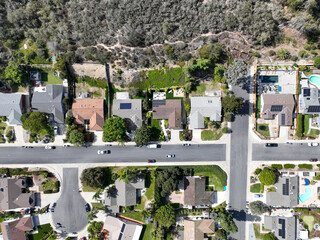 Aerial view houses in the wealthy area of Encinitas the North County area of San Diego County, South California, USA