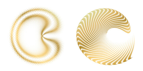 Set design element circle. Isolated bold vector colors  golden ring from. Abstract glow wavy stripes of many glittering swirl created using Blend Tool. Vector illustration EPS10 for your presentation