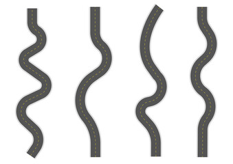 4 winding roads top view on transparent background