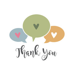 Thank you hand lettering and dialog bubbles with heart. 