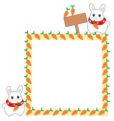 Draw a cute rabbit holding a carrot, used for teaching media for children. or gift notebook illustration