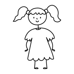Doodle graphic line illustration of cute little girl