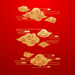 Chinese ornament vector set, oriental cloud illustration template design element, chinese new year 