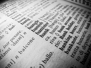 Focus on the word Bank inside a dictionary