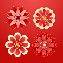 Chinese ornament floral vector set, oriental flower template design element, chinese new year 