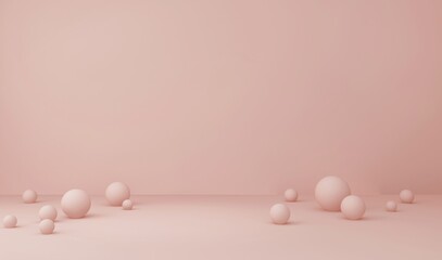 Pale colour scene with spheres for product or text display. 3d rendering of an empty scene